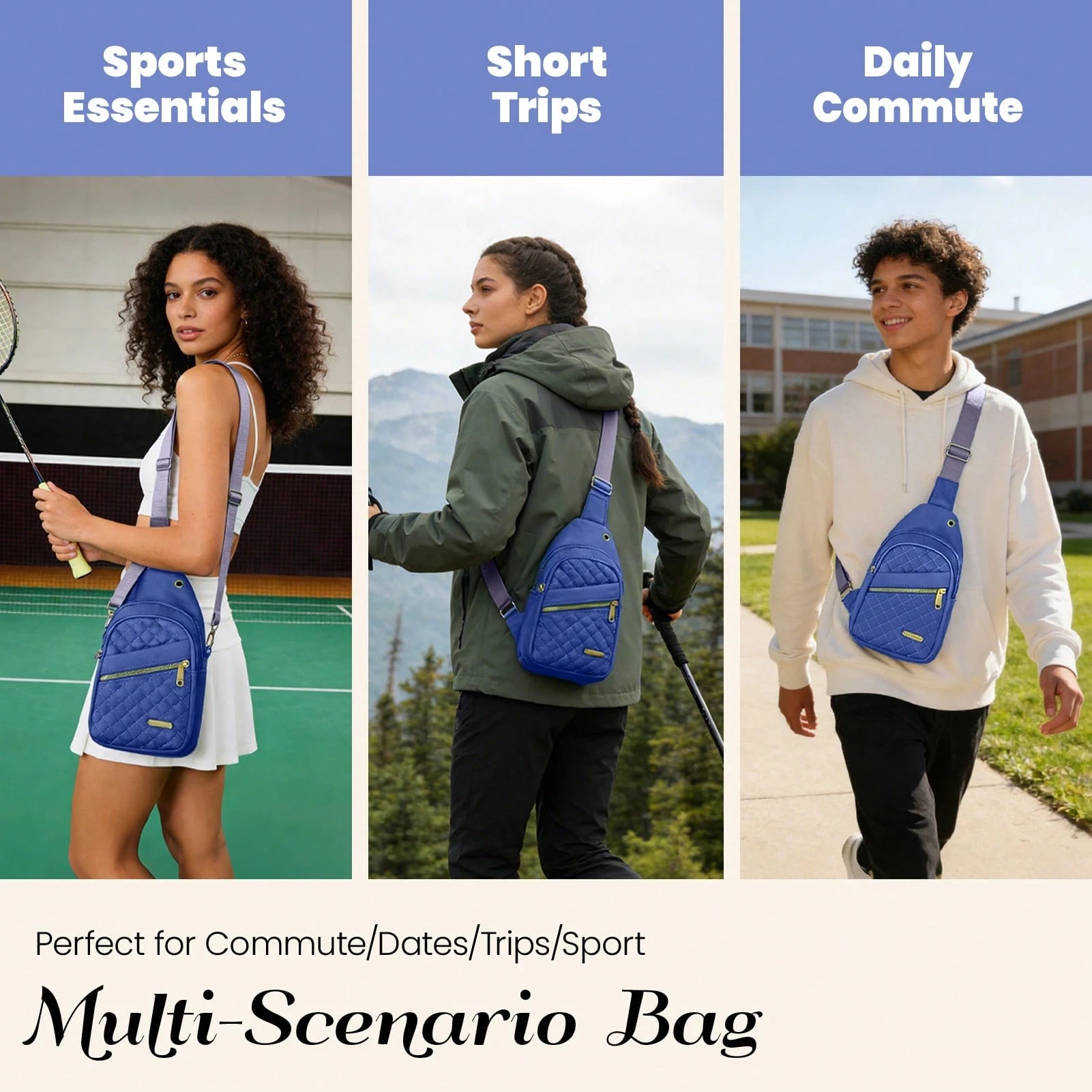 Water Resistant Sling Bag For Men Women, Lightweight Crossbody Chest Backpack, Adjustable Strap Shoulder Fanny Pack For Travel Hiking Cycling Daily Us