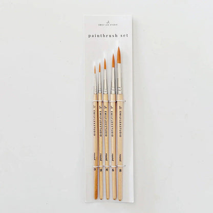 Watercolor paintbrush set of five wood brushes
