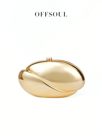 Wavy Metallic Oval Evening Bag, New Party Banquet Handbag With Asymmetrical Chain Strap, Shoulder & Crossbody Bag For Women, Wedding Items