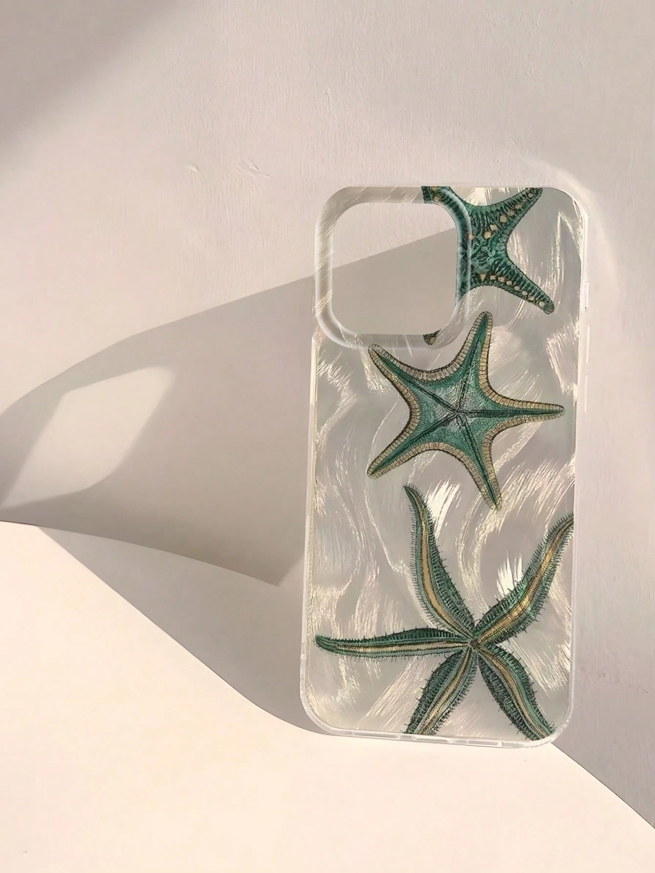 WeiMi Shockproof Ocean Elements Fashion Phone Case Green Starfish Pearlescent 1 Pc Shiny Waterproof Shockproof Anti-Slip Soft Phone Case Compatible With Iphone 16/16 Pro/16 Pro Max/16 Plus Anti-Fall S