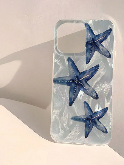 WeiMi Shockproof Ocean Elements Fashion Phone Case Green Starfish Pearlescent 1 Pc Shiny Waterproof Shockproof Anti-Slip Soft Phone Case Compatible With Iphone 16/16 Pro/16 Pro Max/16 Plus Anti-Fall S