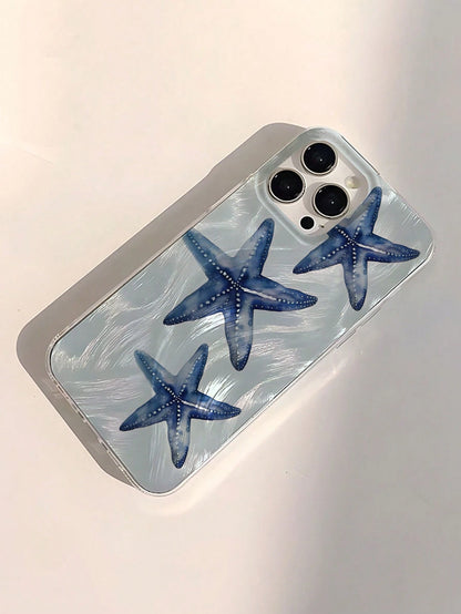 WeiMi Shockproof Ocean Elements Fashion Phone Case Green Starfish Pearlescent 1 Pc Shiny Waterproof Shockproof Anti-Slip Soft Phone Case Compatible With Iphone 16/16 Pro/16 Pro Max/16 Plus Anti-Fall S