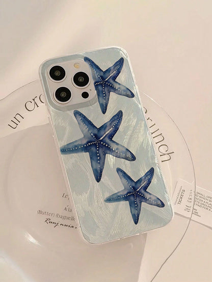 WeiMi Shockproof Ocean Elements Fashion Phone Case Green Starfish Pearlescent 1 Pc Shiny Waterproof Shockproof Anti-Slip Soft Phone Case Compatible With Iphone 16/16 Pro/16 Pro Max/16 Plus Anti-Fall S