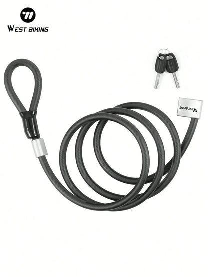 WEST BIKING Bike Cable Steel Lock MTB Road Outdoor Bicycle Security Anti-Theft Cable Lock With 2 Keys Motorcycle Scooter Lock Bicycle Accessories
