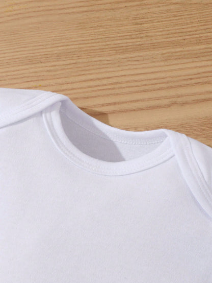 White Baby Clothing With "SHHH... I'M WATCHING ANIME WITH DADDY" Print Baby Boys And Girls 2025 Newborn Baby Bodysuit Casual Short Sleeve Knitted Fabric Monogram Print Regular Baby Clothing Suitable F