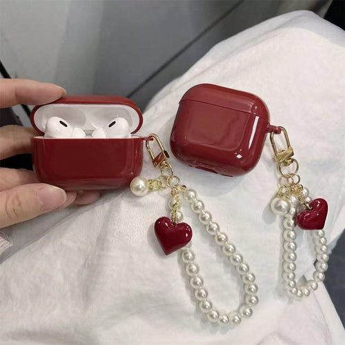White Black Pearl Elements Wine Red Faux Pearl Floral Hanging Chain 1pc Earphone Case Compatible With Iphone Earphones, Protective Cover For 1st/2nd Gen Earphones, New Wireless Earphone Case For Pro3