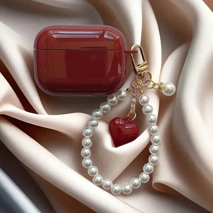White Black Pearl Elements Wine Red Faux Pearl Floral Hanging Chain 1pc Earphone Case Compatible With Iphone Earphones, Protective Cover For 1st/2nd Gen Earphones, New Wireless Earphone Case For Pro3
