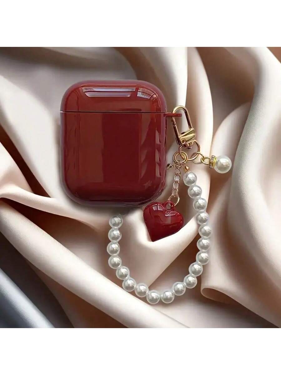 White Black Pearl Elements Wine Red Faux Pearl Floral Hanging Chain 1pc Earphone Case Compatible With Iphone Earphones, Protective Cover For 1st/2nd Gen Earphones, New Wireless Earphone Case For Pro3