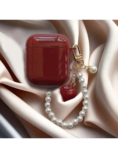 White Black Pearl Elements Wine Red Faux Pearl Floral Hanging Chain 1pc Earphone Case Compatible With Iphone Earphones, Protective Cover For 1st/2nd Gen Earphones, New Wireless Earphone Case For Pro3