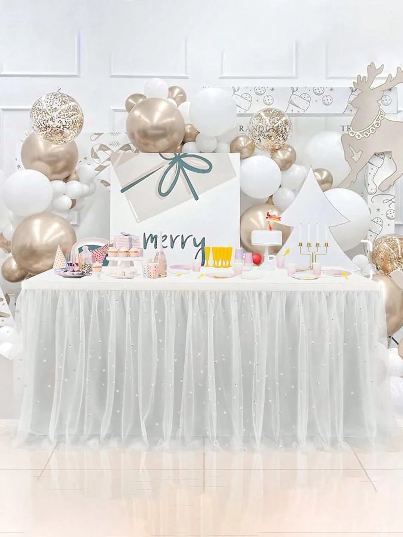 White Pearl Gauze Tablecloth Bohemian Country Style Cheesecloth Table Runner For Baby Shower Wedding Party Home Decor