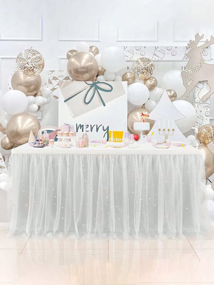 White Pearl Gauze Tablecloth Bohemian Country Style Cheesecloth Table Runner For Baby Shower Wedding Party Home Decor