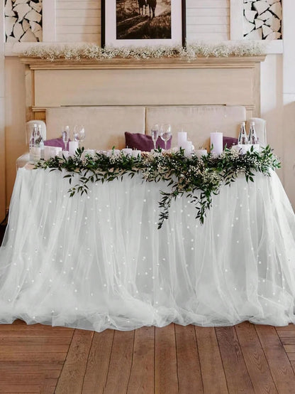 White Pearl Gauze Tablecloth Bohemian Country Style Cheesecloth Table Runner For Baby Shower Wedding Party Home Decor