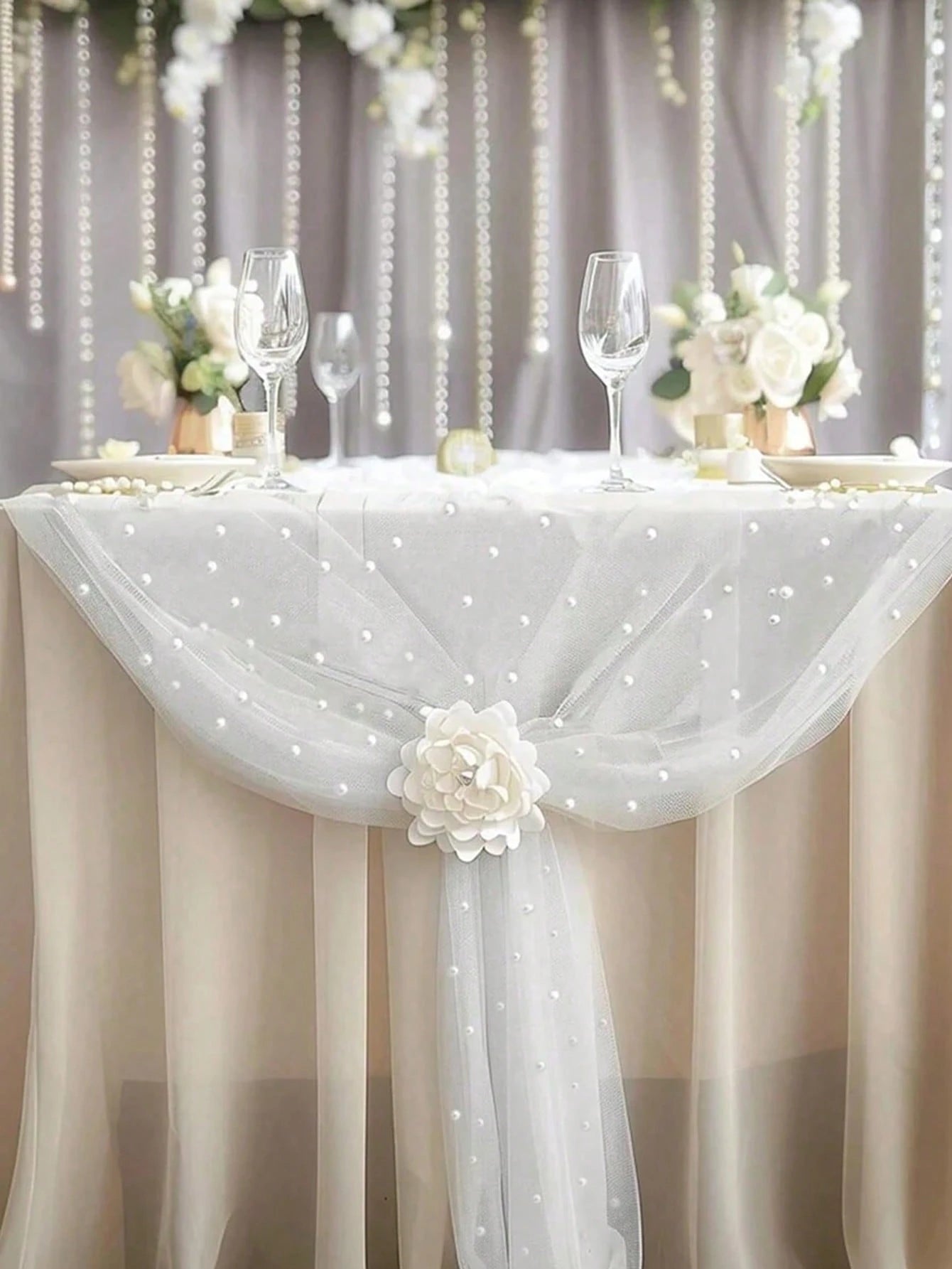 White Pearl Gauze Tablecloth Bohemian Country Style Cheesecloth Table Runner For Baby Shower Wedding Party Home Decor
