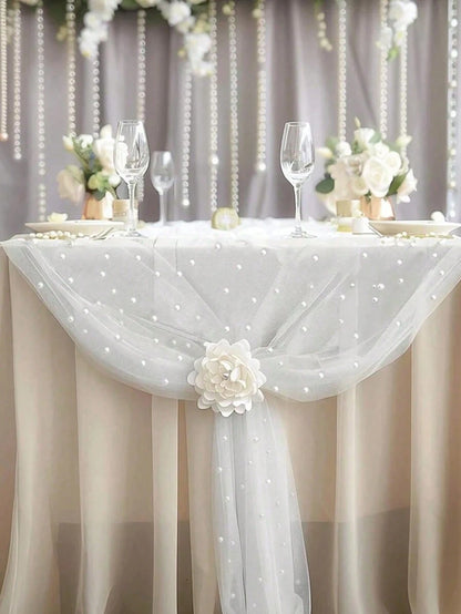 White Pearl Gauze Tablecloth Bohemian Country Style Cheesecloth Table Runner For Baby Shower Wedding Party Home Decor
