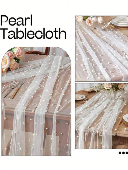 White Pearl Gauze Tablecloth Bohemian Country Style Cheesecloth Table Runner For Baby Shower Wedding Party Home Decor