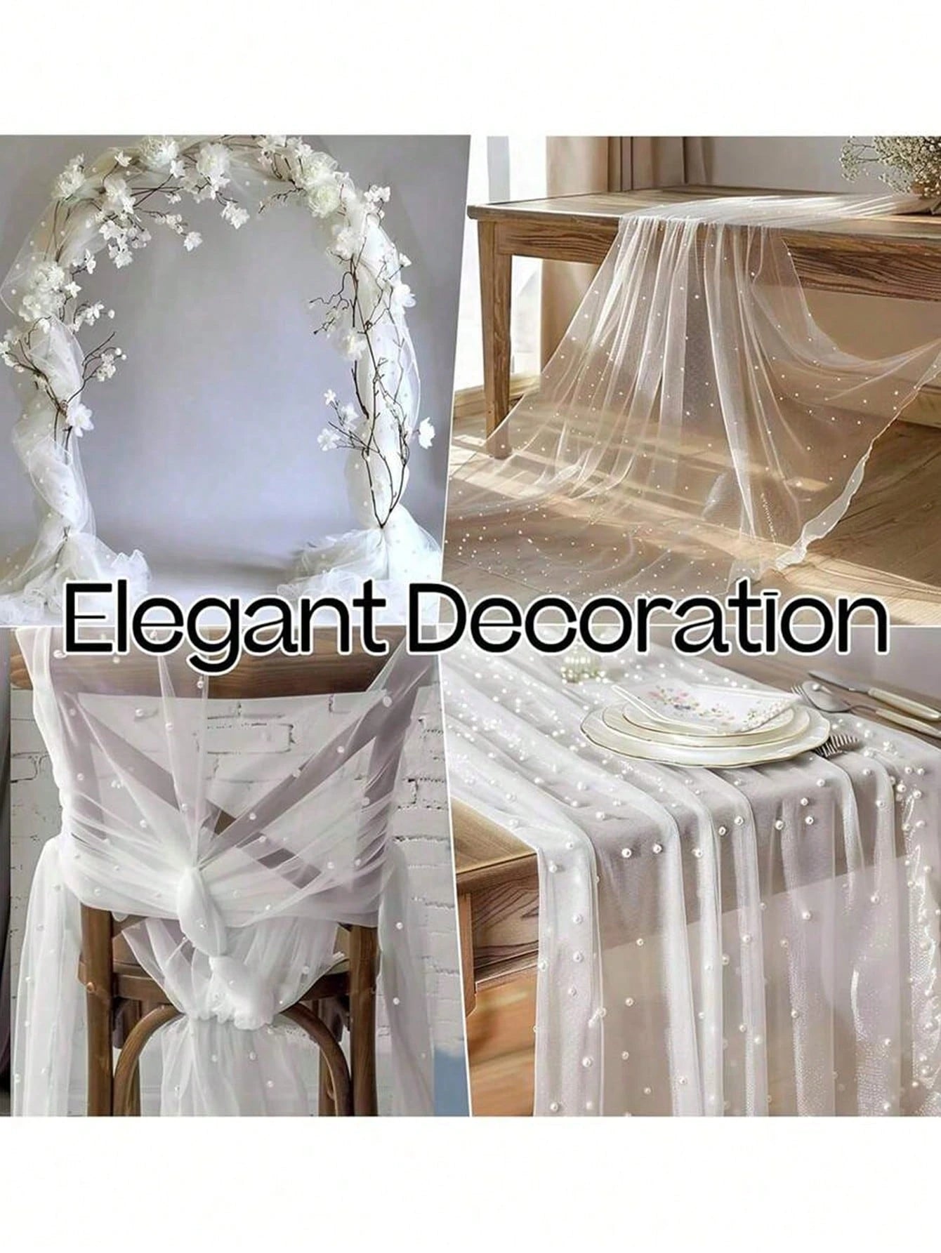 White Pearl Gauze Tablecloth Bohemian Country Style Cheesecloth Table Runner For Baby Shower Wedding Party Home Decor