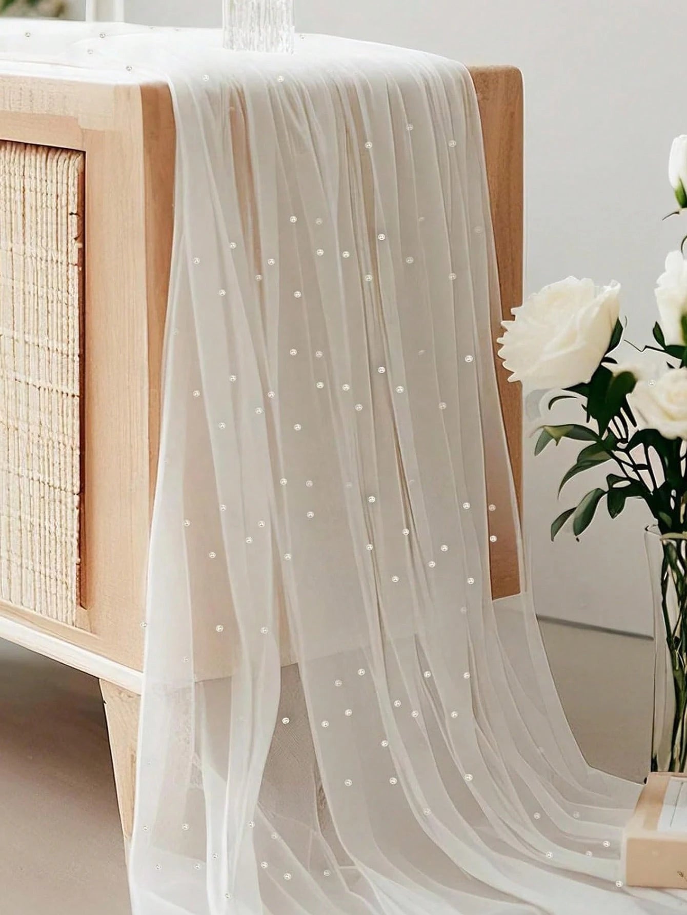 White Pearl Gauze Tablecloth Bohemian Country Style Cheesecloth Table Runner For Baby Shower Wedding Party Home Decor