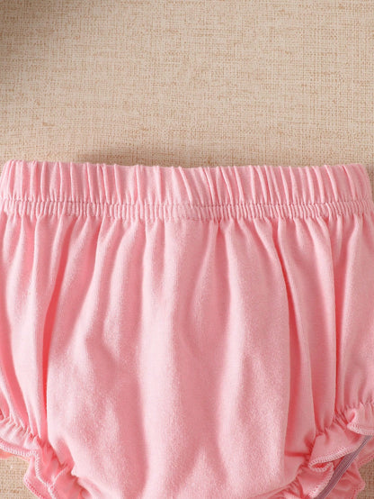 White Triangle Comfortable Lace Shorts For Newborn Girls, High Elastic Waist Design, Simple Front, Multi-Layer White Lace Back, Suitable For Dresses, Princess Skirts Or Various Tops, 0-9 Months