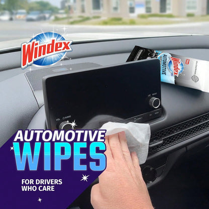 Windex Auto Wipes For Car Windows, Mirrors And Screens, Pre-Moistened Car Cleaner Wipes For Quick Streak-Free Shine, Guaranteed For Tinted Windows And Electronics, 25 Count (Pack Of 1)