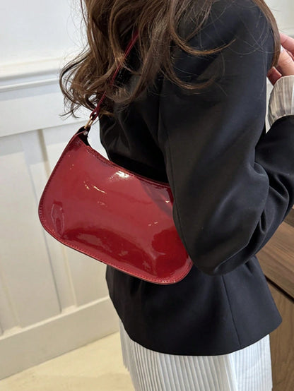 Wine Red Glossy Patent Crescent Hobo Purse For Women, Adjustable Strap Underarm Shoulder Tote Bag,Vintage Ladies Bags For Beach Work Date Daily Casual