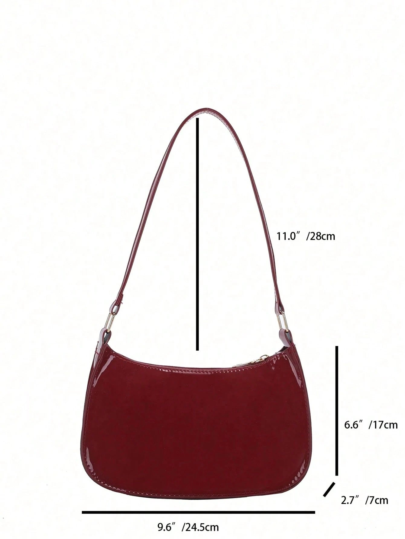 Wine Red Glossy Patent Crescent Hobo Purse For Women, Adjustable Strap Underarm Shoulder Tote Bag,Vintage Ladies Bags For Beach Work Date Daily Casual