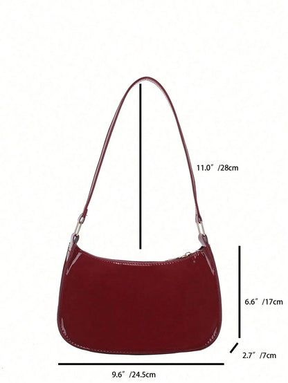 Wine Red Glossy Patent Crescent Hobo Purse For Women, Adjustable Strap Underarm Shoulder Tote Bag,Vintage Ladies Bags For Beach Work Date Daily Casual