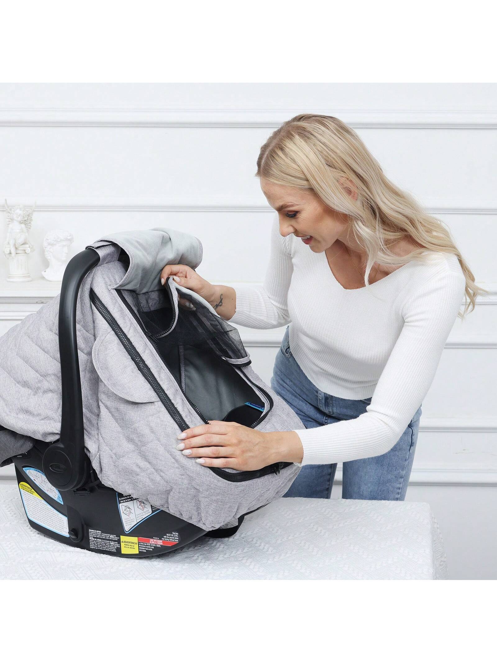 WinRese Baby Car Seat Cover- 3-Layer Thick Fabric, Waterproof, Breathable Mesh Window- Windproof & Snow Blocking, Keep Baby Warm In Winter- Universal Fit For Infant Car Seat And Carrier, Baby Boys