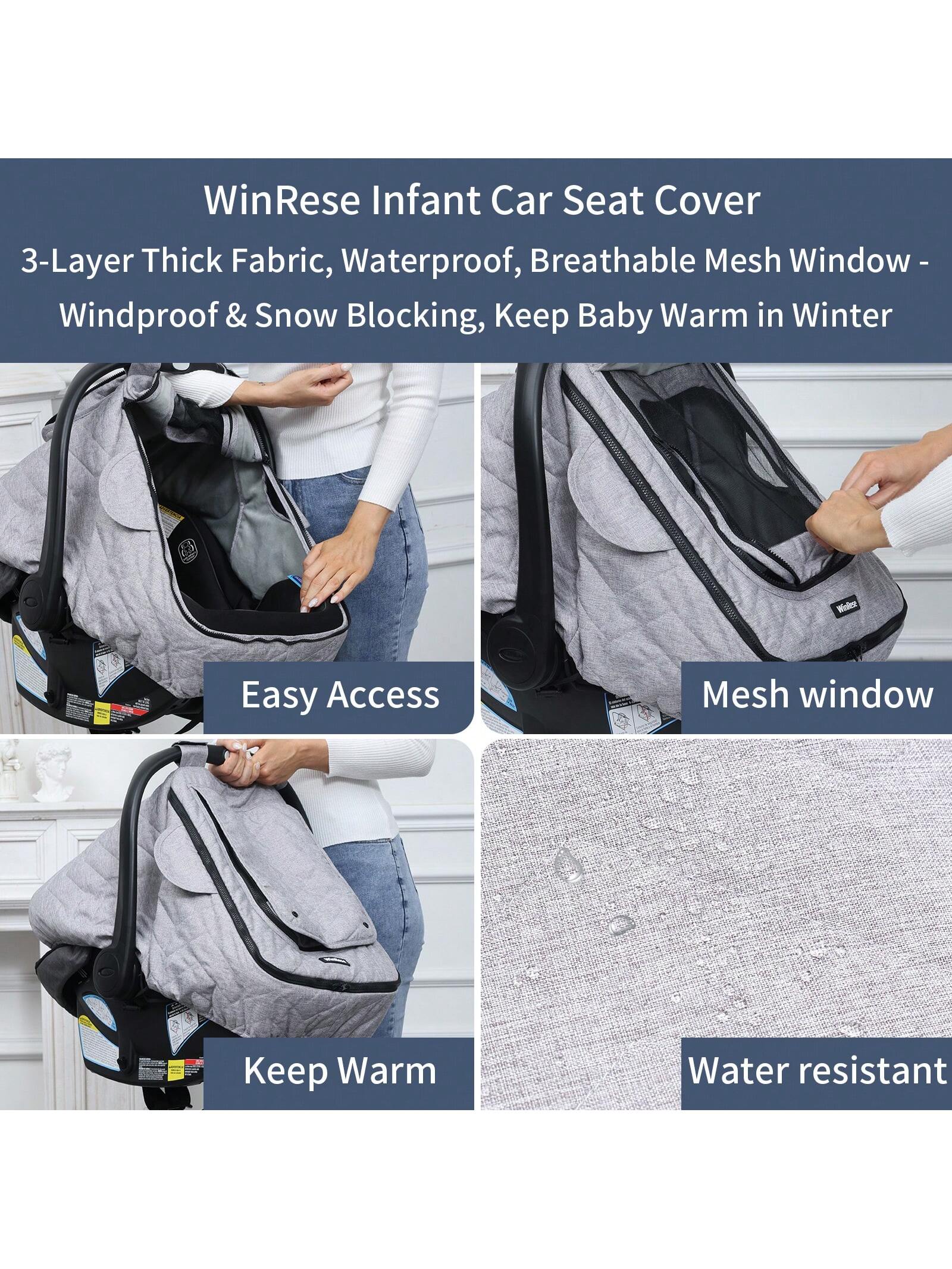 WinRese Baby Car Seat Cover- 3-Layer Thick Fabric, Waterproof, Breathable Mesh Window- Windproof & Snow Blocking, Keep Baby Warm In Winter- Universal Fit For Infant Car Seat And Carrier, Baby Boys