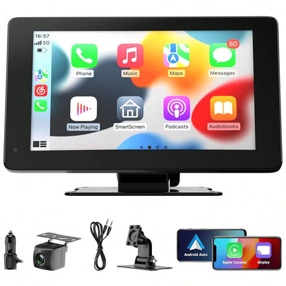 Wireless CarPlay Screen For Car, IPS HD Portable Car Touchscreen, Wireless Apple CarPlay & Android Auto Car Stereo With Backup Camera, Bluetooth, Navigation, Mirror Link, Universal Vehicle Multimedi