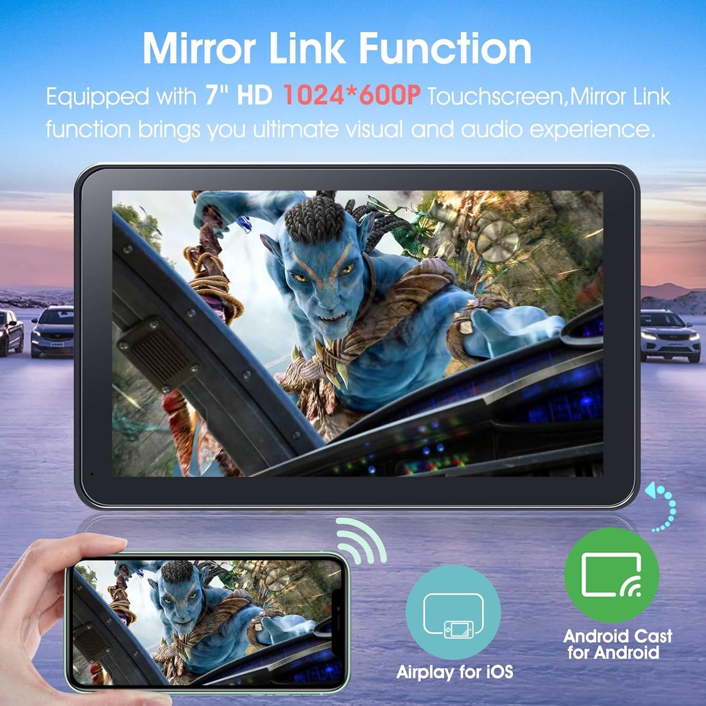 Wireless CarPlay Screen For Car, IPS HD Portable Car Touchscreen, Wireless Apple CarPlay & Android Auto Car Stereo With Backup Camera, Bluetooth, Navigation, Mirror Link, Universal Vehicle Multimedi
