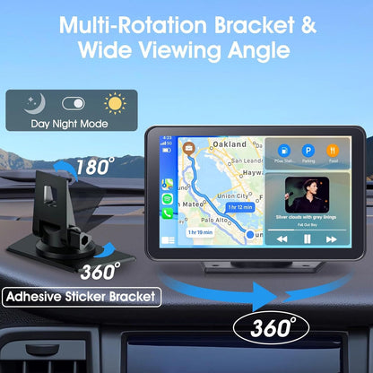Wireless CarPlay Screen For Car, IPS HD Portable Car Touchscreen, Wireless Apple CarPlay & Android Auto Car Stereo With Backup Camera, Bluetooth, Navigation, Mirror Link, Universal Vehicle Multimedi