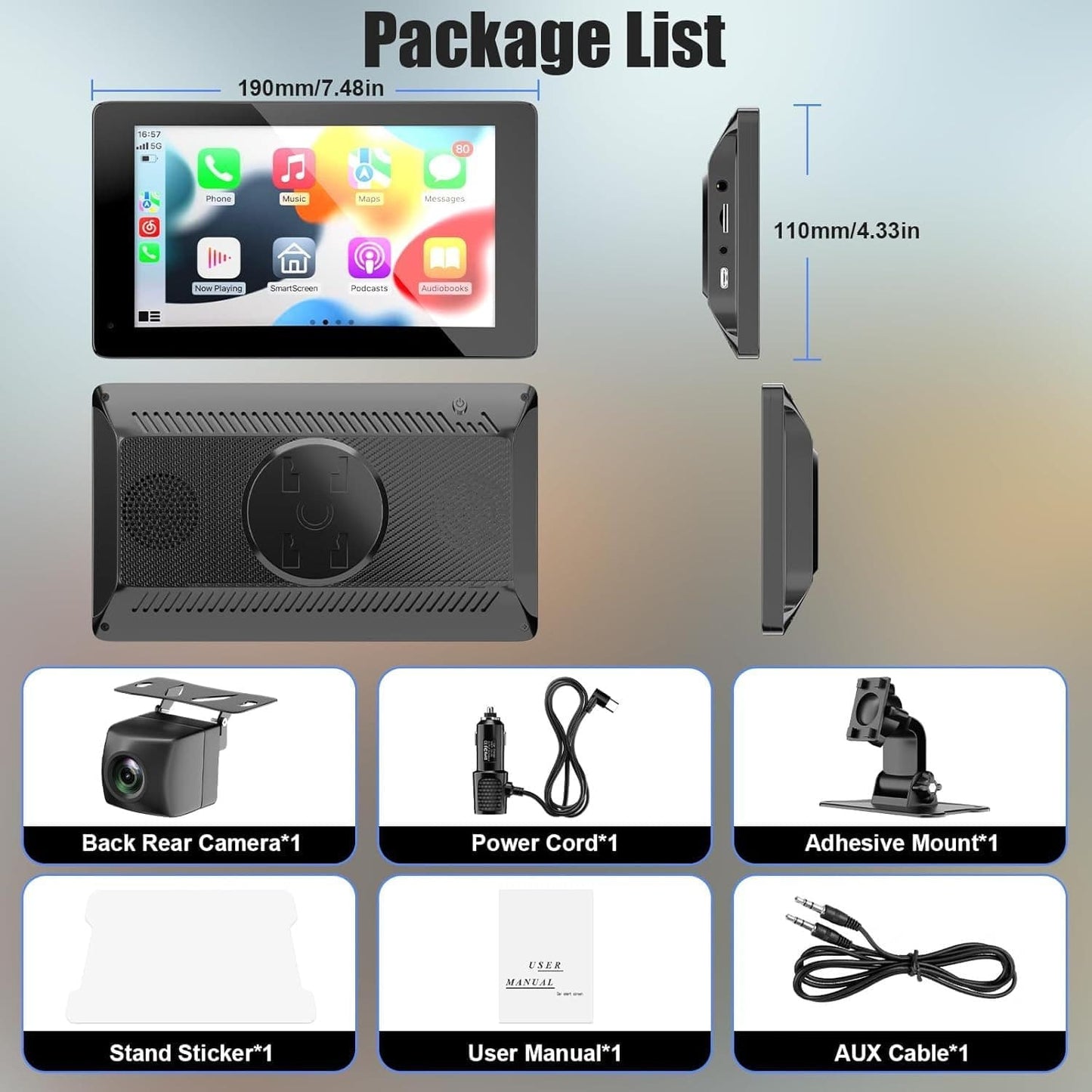 Wireless CarPlay Screen For Car, IPS HD Portable Car Touchscreen, Wireless Apple CarPlay & Android Auto Car Stereo With Backup Camera, Bluetooth, Navigation, Mirror Link, Universal Vehicle Multimedi