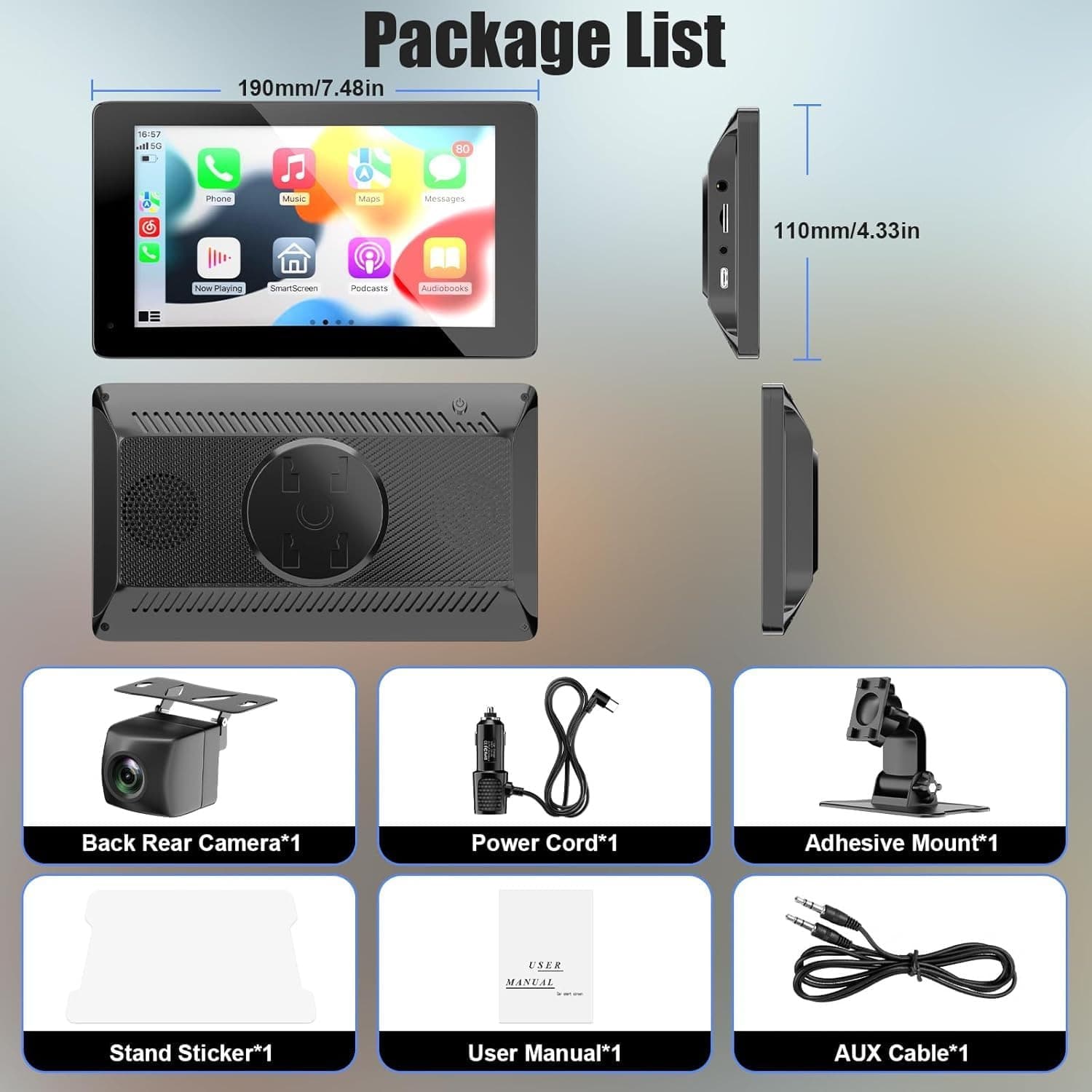 Wireless CarPlay Screen For Car, IPS HD Portable Car Touchscreen, Wireless Apple CarPlay & Android Auto Car Stereo With Backup Camera, Bluetooth, Navigation, Mirror Link, Universal Vehicle Multimedi