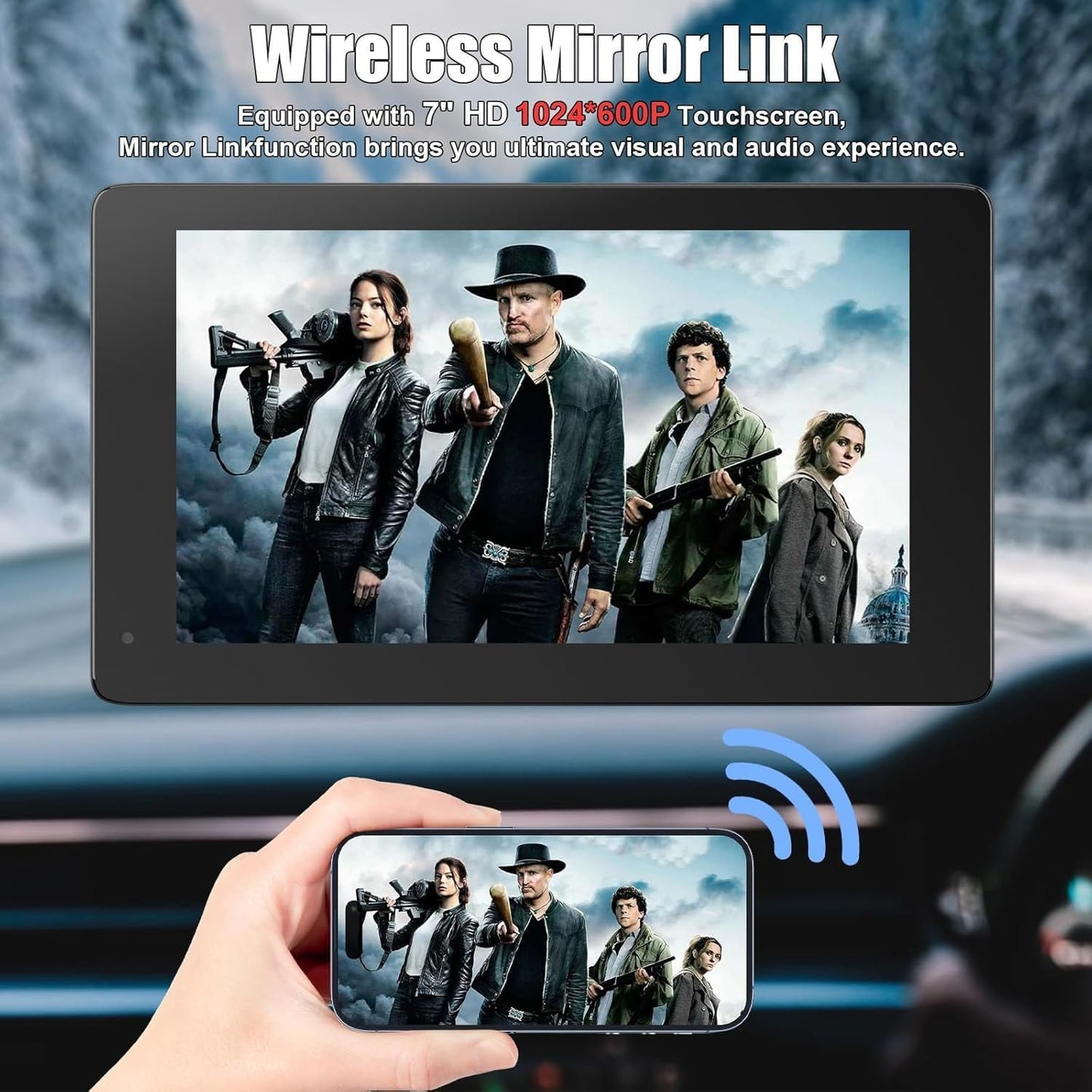 Wireless CarPlay Screen For Car, IPS HD Portable Car Touchscreen, Wireless Apple CarPlay & Android Auto Car Stereo With Backup Camera, Bluetooth, Navigation, Mirror Link, Universal Vehicle Multimedi