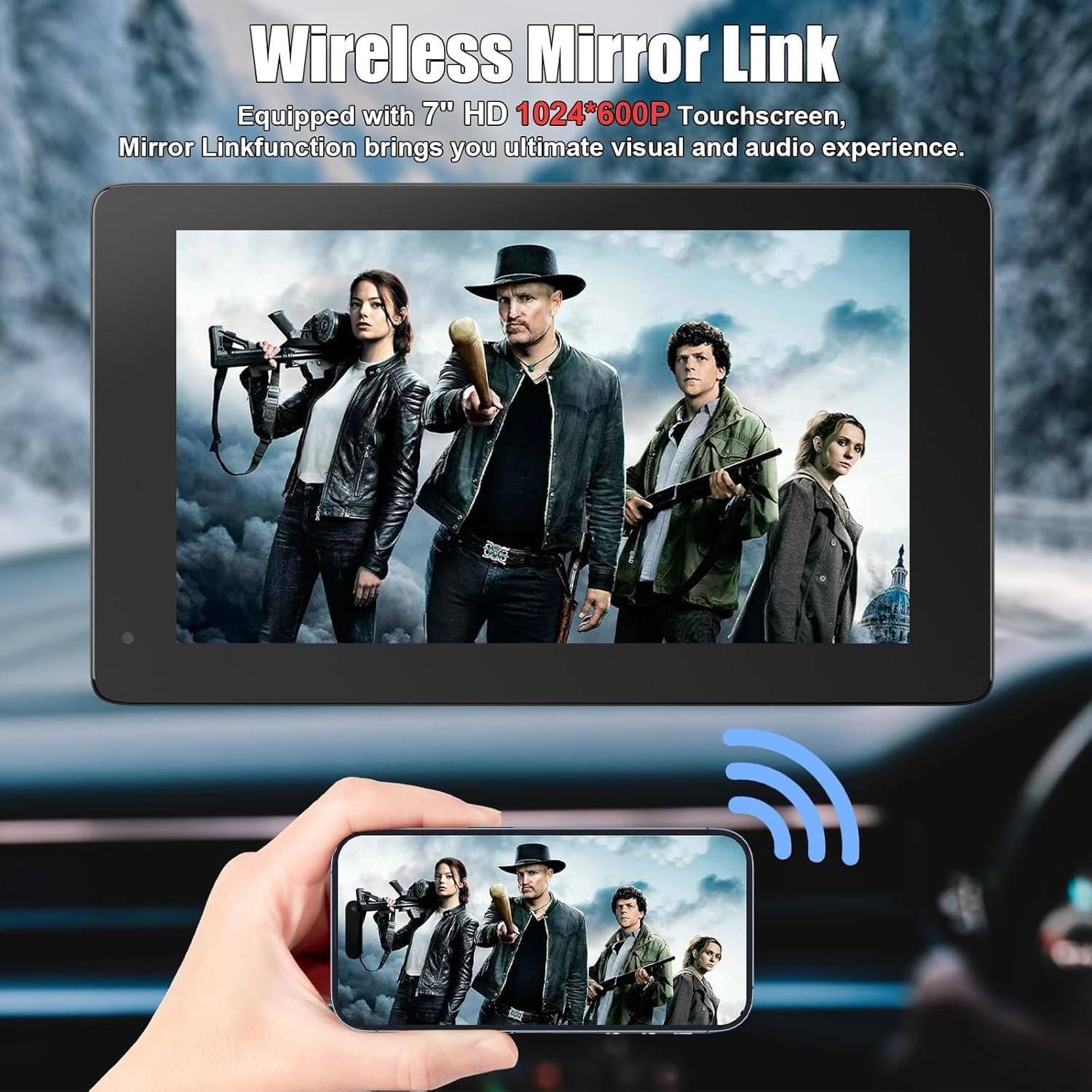 Wireless CarPlay Screen For Car, IPS HD Portable Car Touchscreen, Wireless Apple CarPlay & Android Auto Car Stereo With Backup Camera, Bluetooth, Navigation, Mirror Link, Universal Vehicle Multimedi
