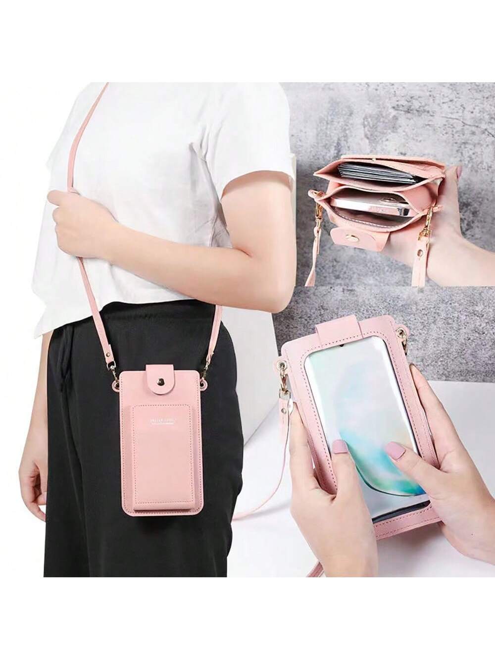 Women Bags Soft Leather Wallets Touch Screen Cell Phone Crossbody Shoulder Strap Handbag For Female Women's Bags For Carrying Mobile Phones Fashionable Key Bag Gifts Cross Body Bag Women Valentines Ce