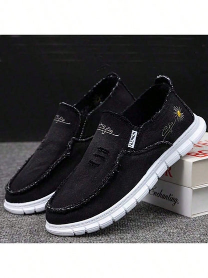 Women Daisy Embroidery Slip On Canvas Loafers, Lightweight Soft Comfort Walking Shoes, Daily Shopping Outdoor Travel Summer Holiday Casual Footwear