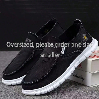Women Daisy Embroidery Slip On Canvas Loafers, Lightweight Soft Comfort Walking Shoes, Daily Shopping Outdoor Travel Summer Holiday Casual Footwear