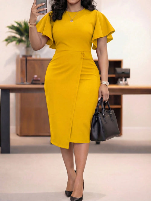 Women Elegant Slim Fit Dress, Summer Yellow