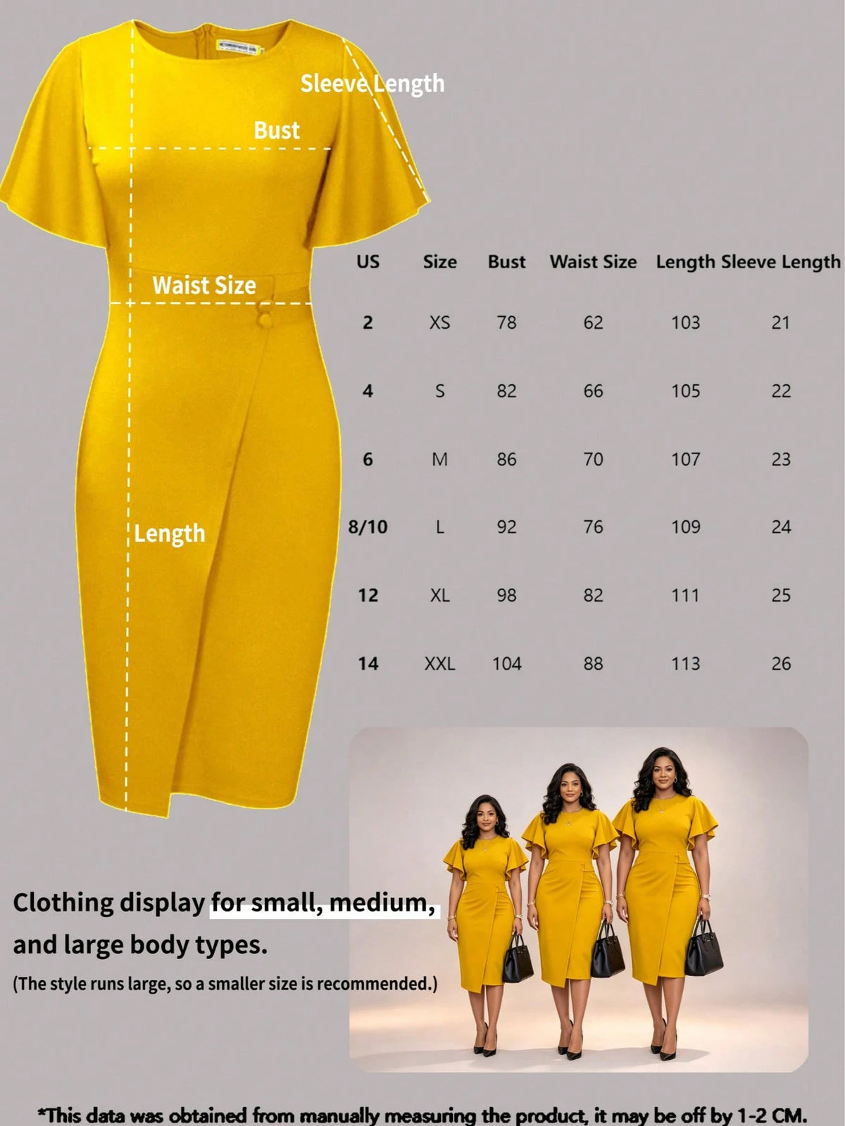 Women Elegant Slim Fit Dress, Summer Yellow