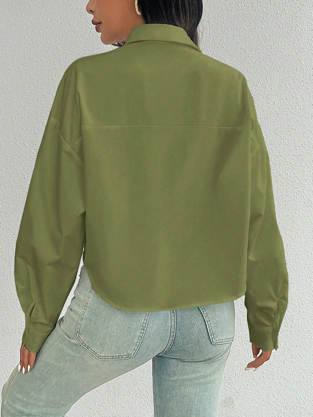 Women Plain Button Front Long Sleeve Pocket Casual Shirt, Random Floral Pattern Fall Cloth For Women