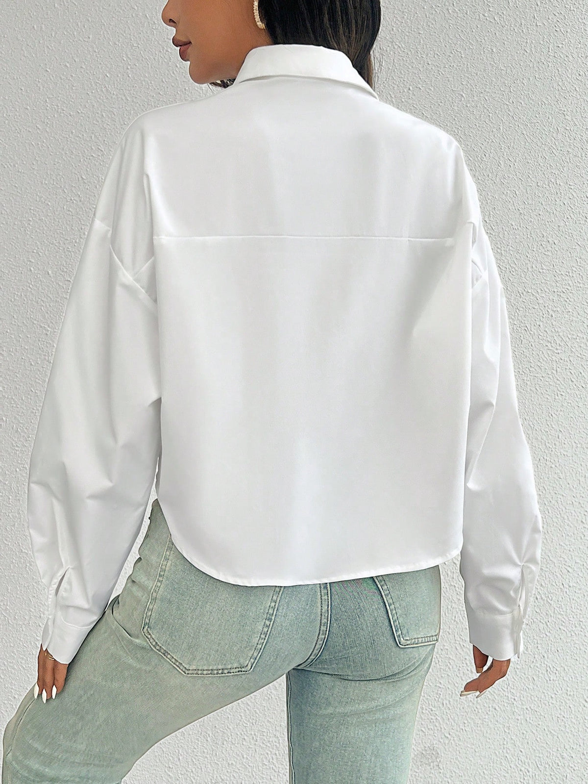 Women Plain Button Front Long Sleeve Pocket Casual Shirt, Random Floral Pattern Fall Cloth For Women