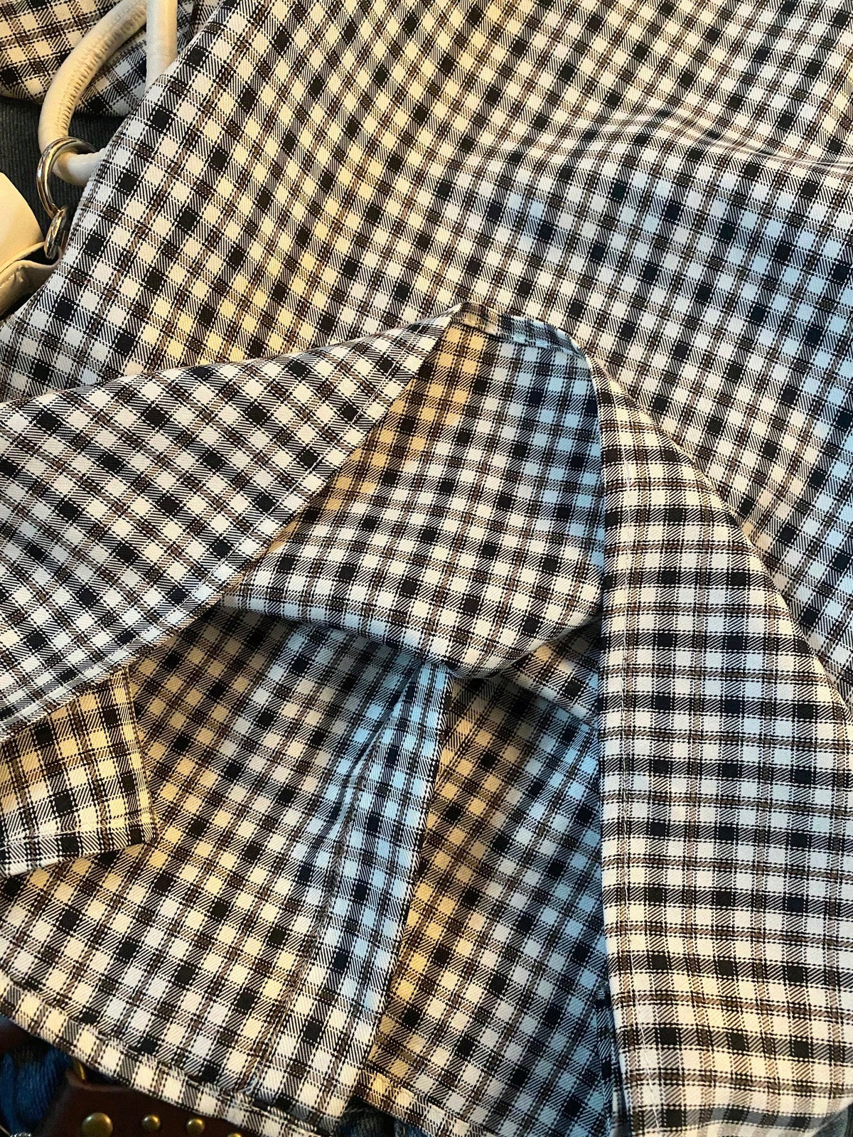 Women Plus-Size Retro Plaid Short-Sleeved Shirt With Polo Collar,Loose Casual Black And White 90s Style,Autumn School Back-To-School Comfortable Top