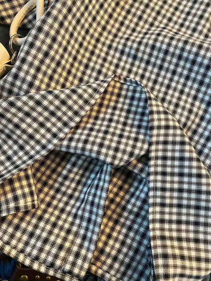 Women Plus-Size Retro Plaid Short-Sleeved Shirt With Polo Collar,Loose Casual Black And White 90s Style,Autumn School Back-To-School Comfortable Top