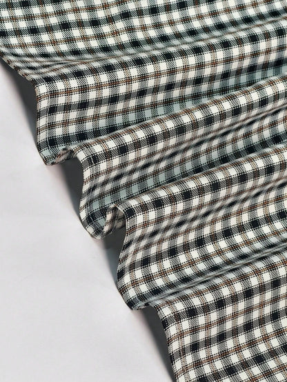 Women Plus-Size Retro Plaid Short-Sleeved Shirt With Polo Collar,Loose Casual Black And White 90s Style,Autumn School Back-To-School Comfortable Top