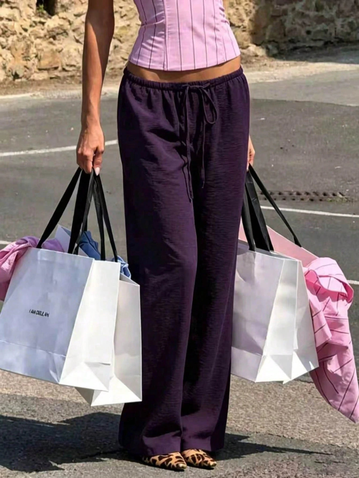Women's 1pc Linen Style Wide Leg Pants, Elastic Waist High Waist Flowy Loose Long Pants, Spring Summer Autumn Winter Daily Casual Slouchy Comfortable Vacation Essential