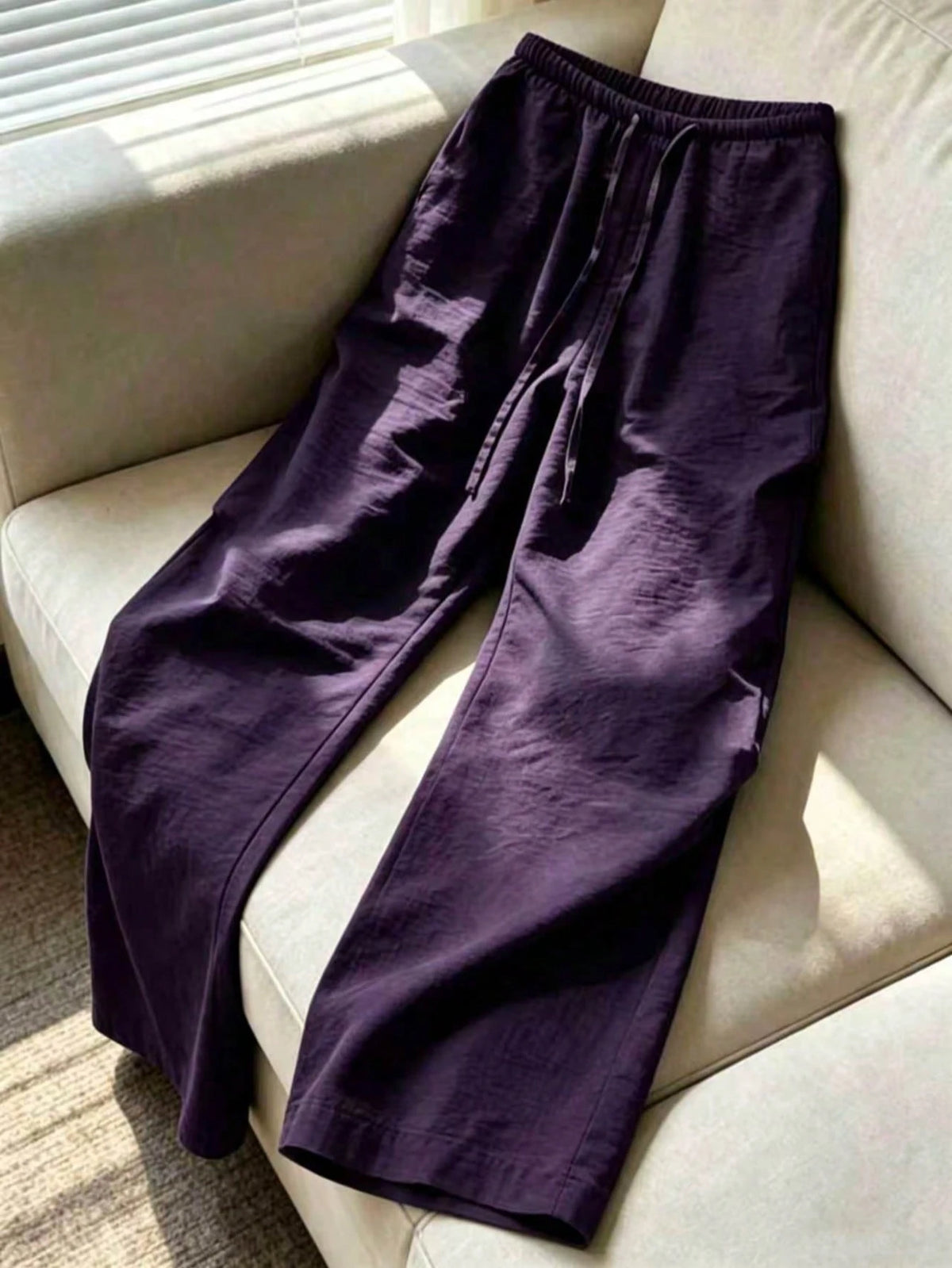 Women's 1pc Linen Style Wide Leg Pants, Elastic Waist High Waist Flowy Loose Long Pants, Spring Summer Autumn Winter Daily Casual Slouchy Comfortable Vacation Essential