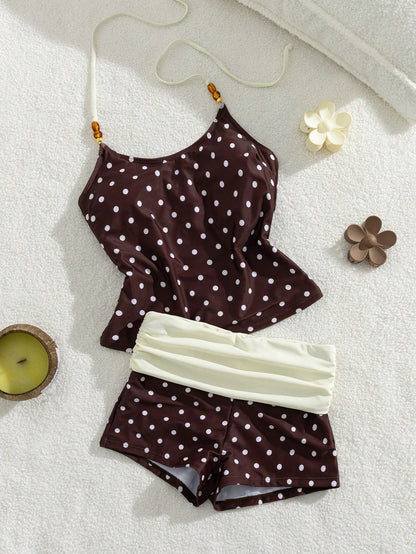 Women's Beaded Halter Tankini Set/Outerwear/Casual/Y2K Style/Basic/Back To School Vacation