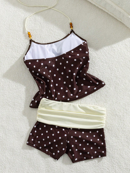 Women's Beaded Halter Tankini Set/Outerwear/Casual/Y2K Style/Basic/Back To School Vacation