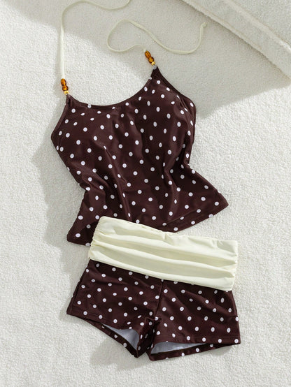 Women's Beaded Halter Tankini Set/Outerwear/Casual/Y2K Style/Basic/Back To School Vacation
